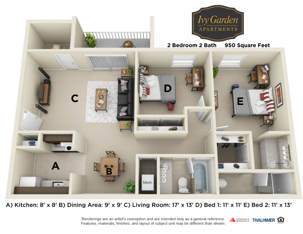 2 Bedroom No Patio North